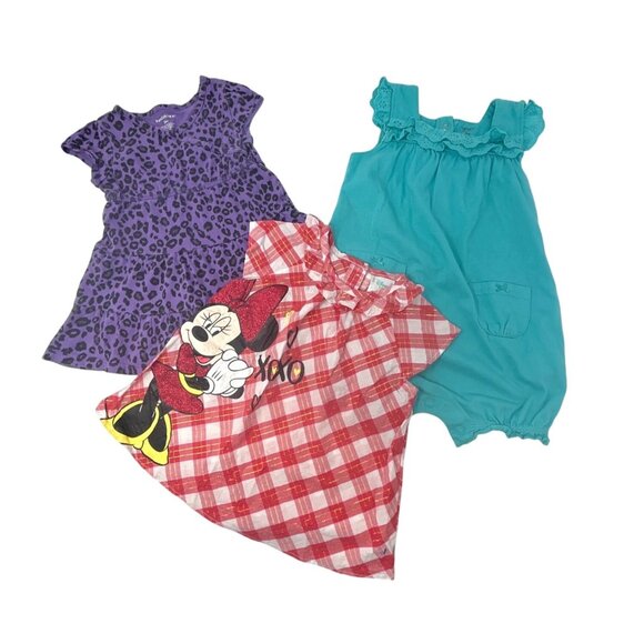 Baby Girls - 2 Dresses, 1 Romper‎ - Purple, Red, /Turquoise - Size 24 Months - Picture 1 of 8